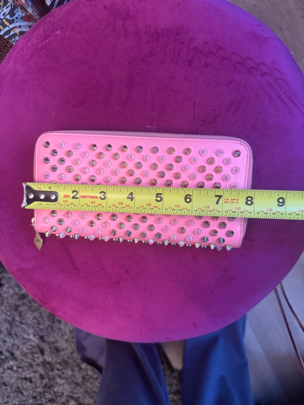 Christian Louboutin Pink Studded Zip Wallet - Picture 3 of 7